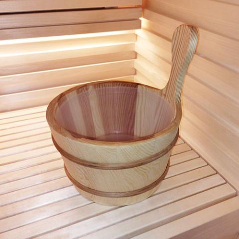 SaunaLife Wooden 1-Gallon Sauna Bucket, Wood Ladle, Thermometer, Hygrometer | Sauna Accessory Package
