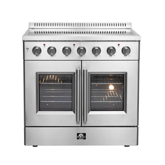 FORNO Package - 36" Electric French Door Range, Wall Mount Range Hood, Refrigerator, Dishwasher and Microwave, AP-FFSEL6917-36-5PK-1